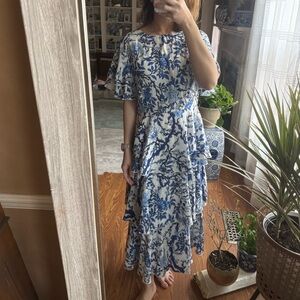 SHEIN Floral Blue and White Women's tier  Dress